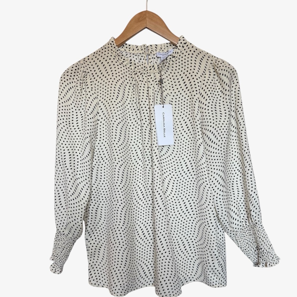 Carolina Belle Montreal long sleeve polka-dot black & ivory blouse XS NWT